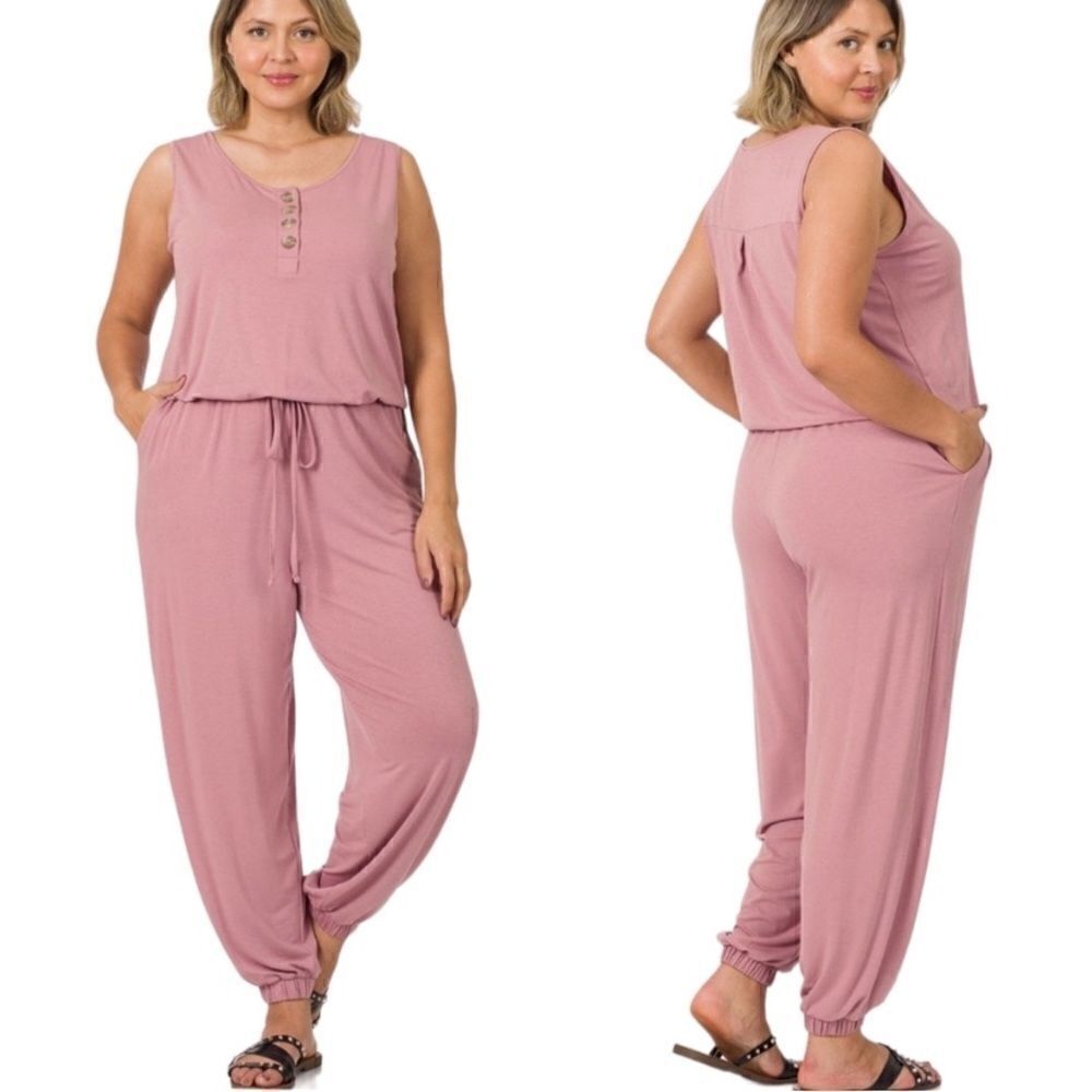 NWOT Zenana Sleeveless Jogger Jumpsuit in Dusty Rose